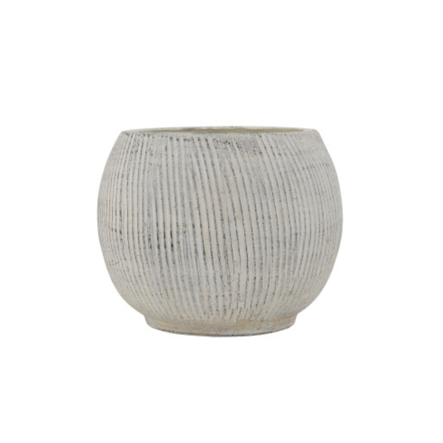 A distressed cream terracotta planter with fluted texture on a white background.